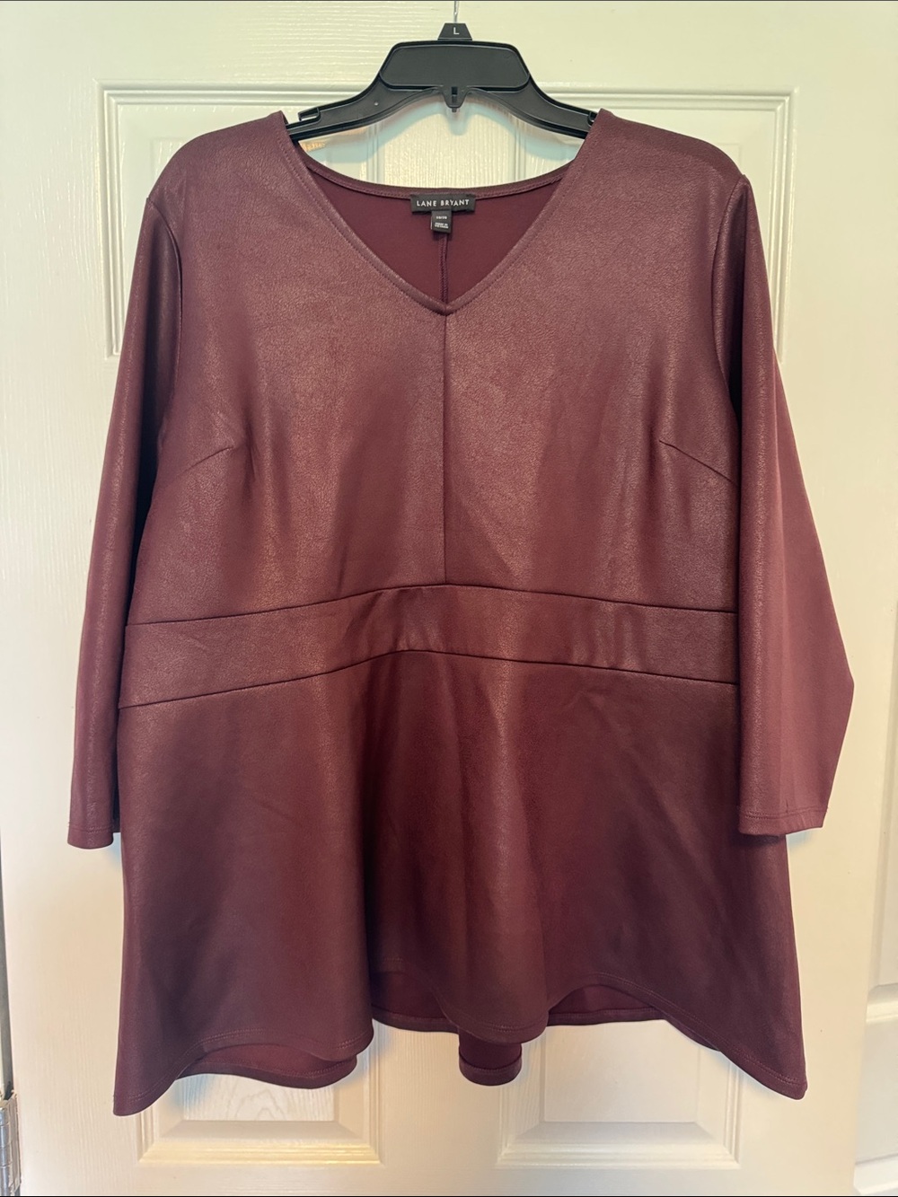 Lane Bryant Faux-Leather V-Neck Tunic in Burgundy Plum